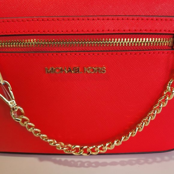 Michael Kors Jet Set Large Saffiano Leather Crossbody Bag- Coral NWT - Picture 5 of 12